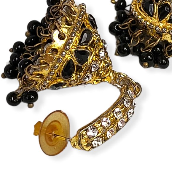 Vintage Black Gold Beaded Chandelier Designer Earrings 1960’s - Picture 4 of 8